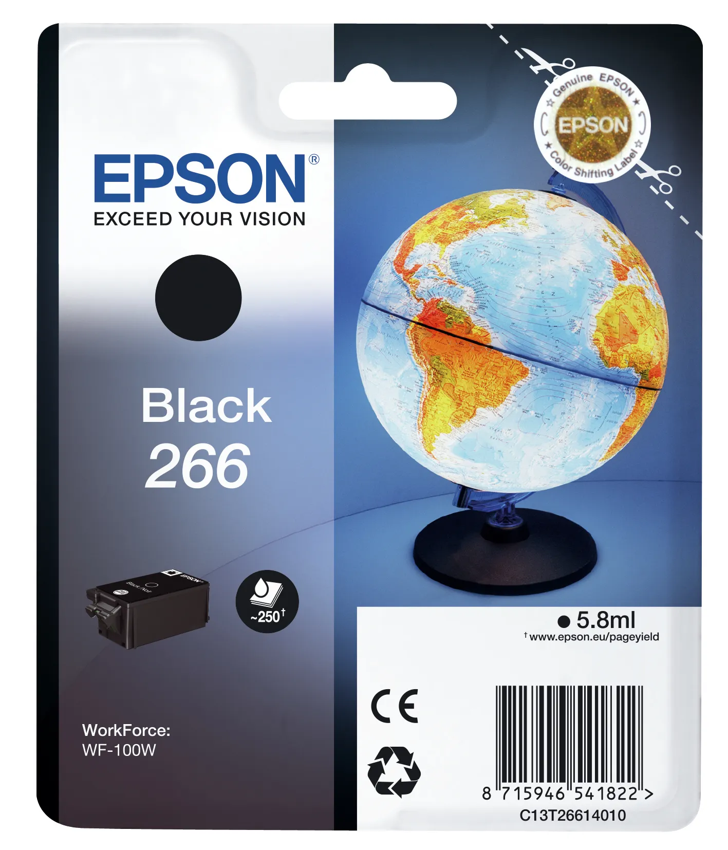 Epson 266 - 5.8 ml - musta - alkuper&auml;inen - blister RF-h&auml;lyttimell&auml; - mustepatruuna malleihin WorkForce WF-100W