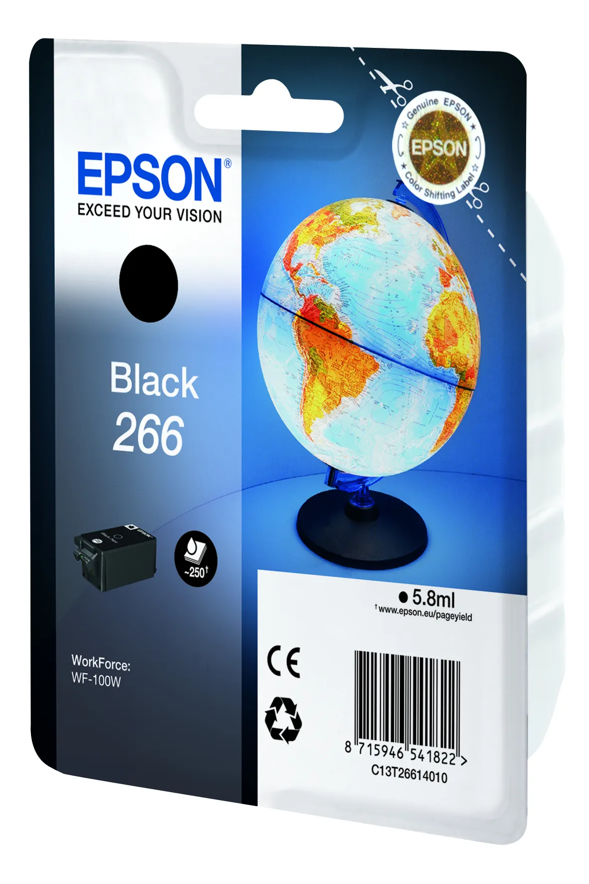 Epson 266 - 5.8 ml - musta - alkuper&auml;inen - blister RF-h&auml;lyttimell&auml; - mustepatruuna malleihin WorkForce WF-100W