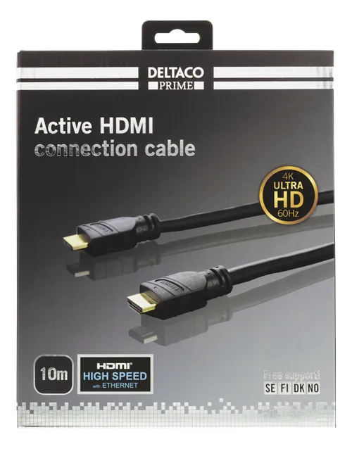 Deltaco PRIME active HDMI 2.0 -kaapeli, 10 m, Musta