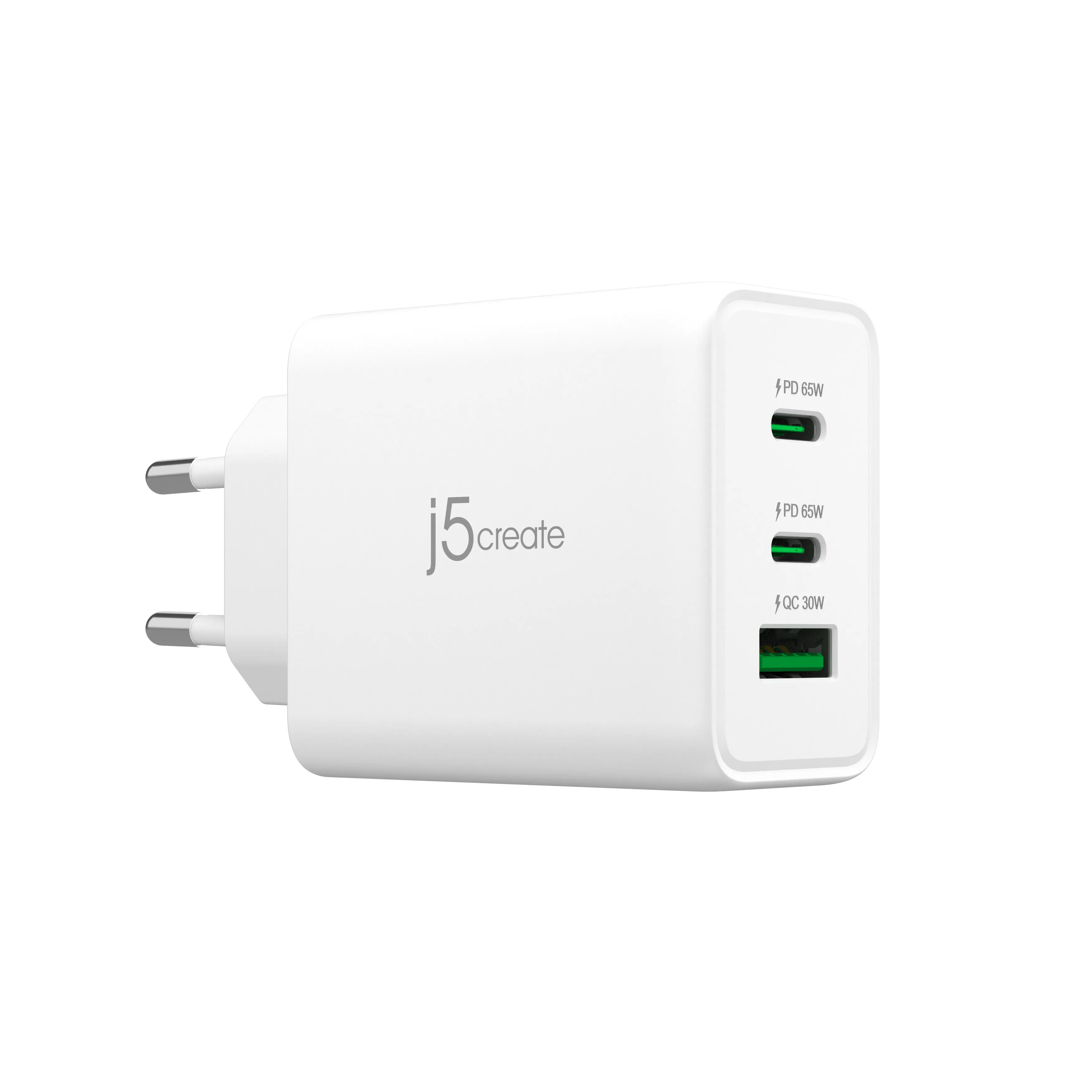 J5 Create 65W GaN USB-C 3-Port - v&auml;ggladdare, vit