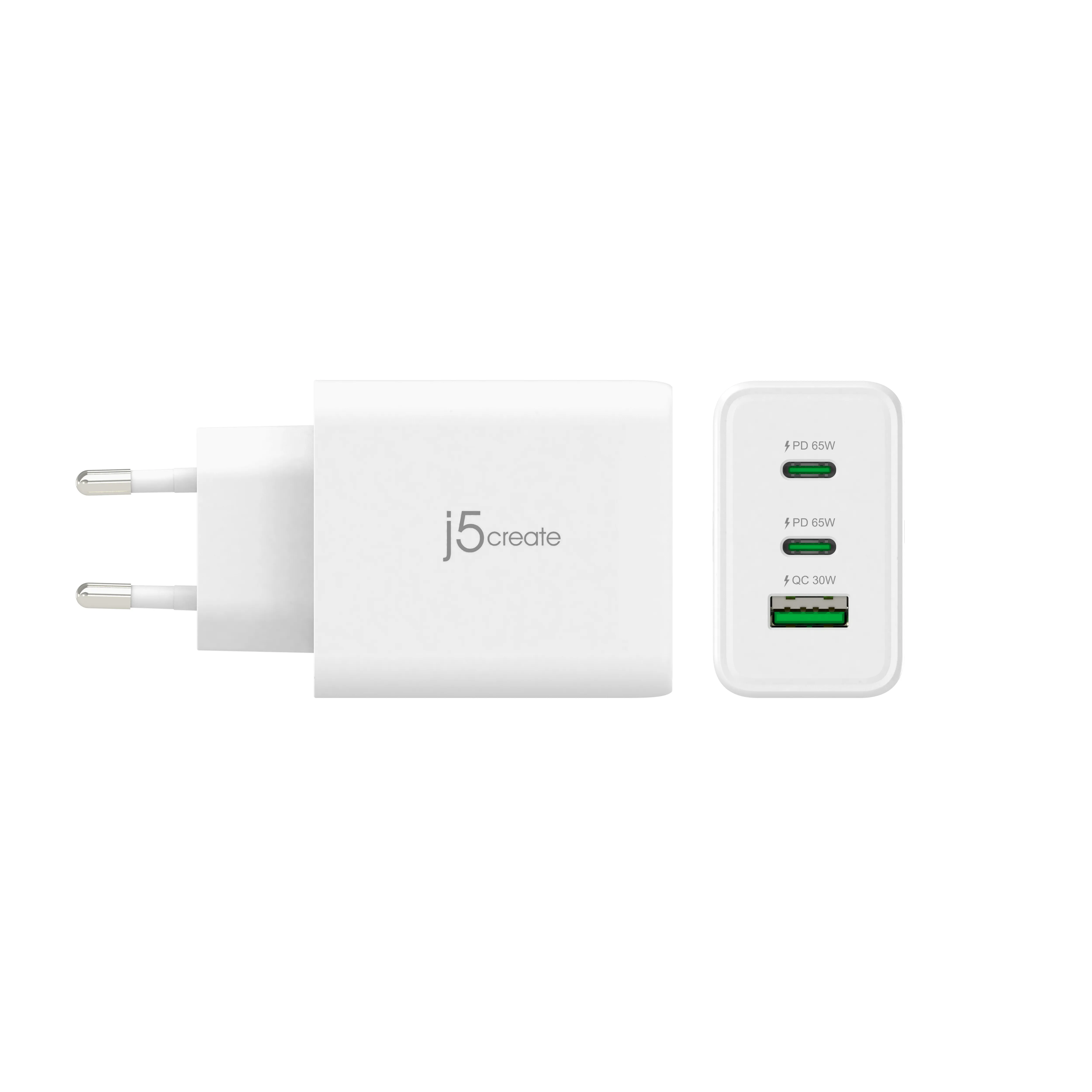 J5 Create 65W GaN USB-C 3-Port - v&auml;ggladdare, vit