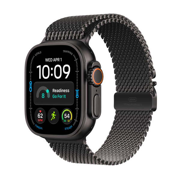 Apple Watch Ultra 4 49 mm titanboett svart med milanesisk loop svart titan (Small)
