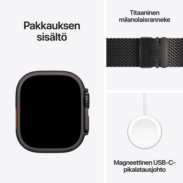 Apple Watch Ultra 4 49 mm titanboett svart med milanesisk loop svart titan (Medium)