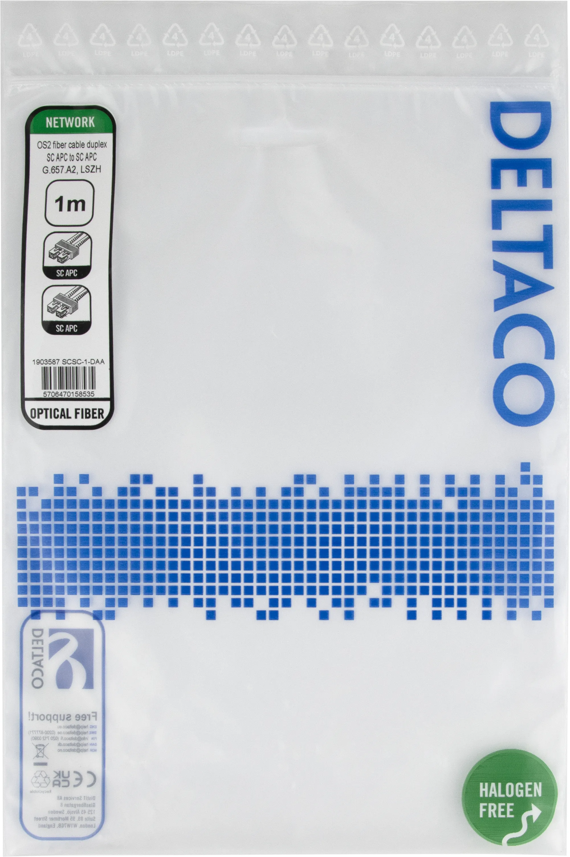 Deltaco OS2 LSZH SC-SC 1m Fiber Optic Cable, Yellow