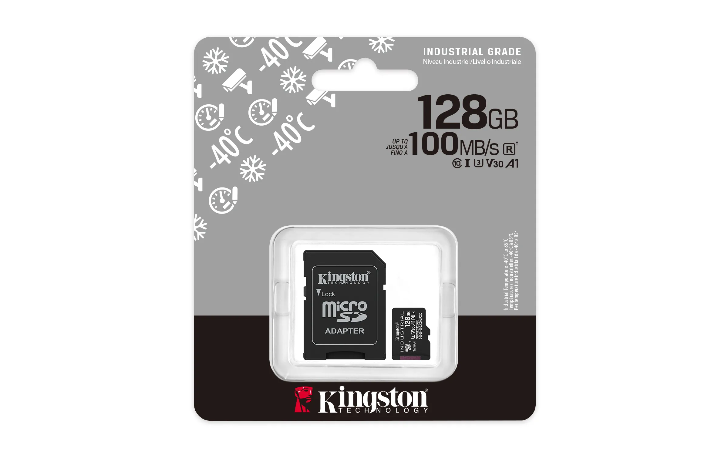 Kingston Industrial 128 GB MicroSDXC UHS-I U3 V30 A1 kort + SD-adapter, svart