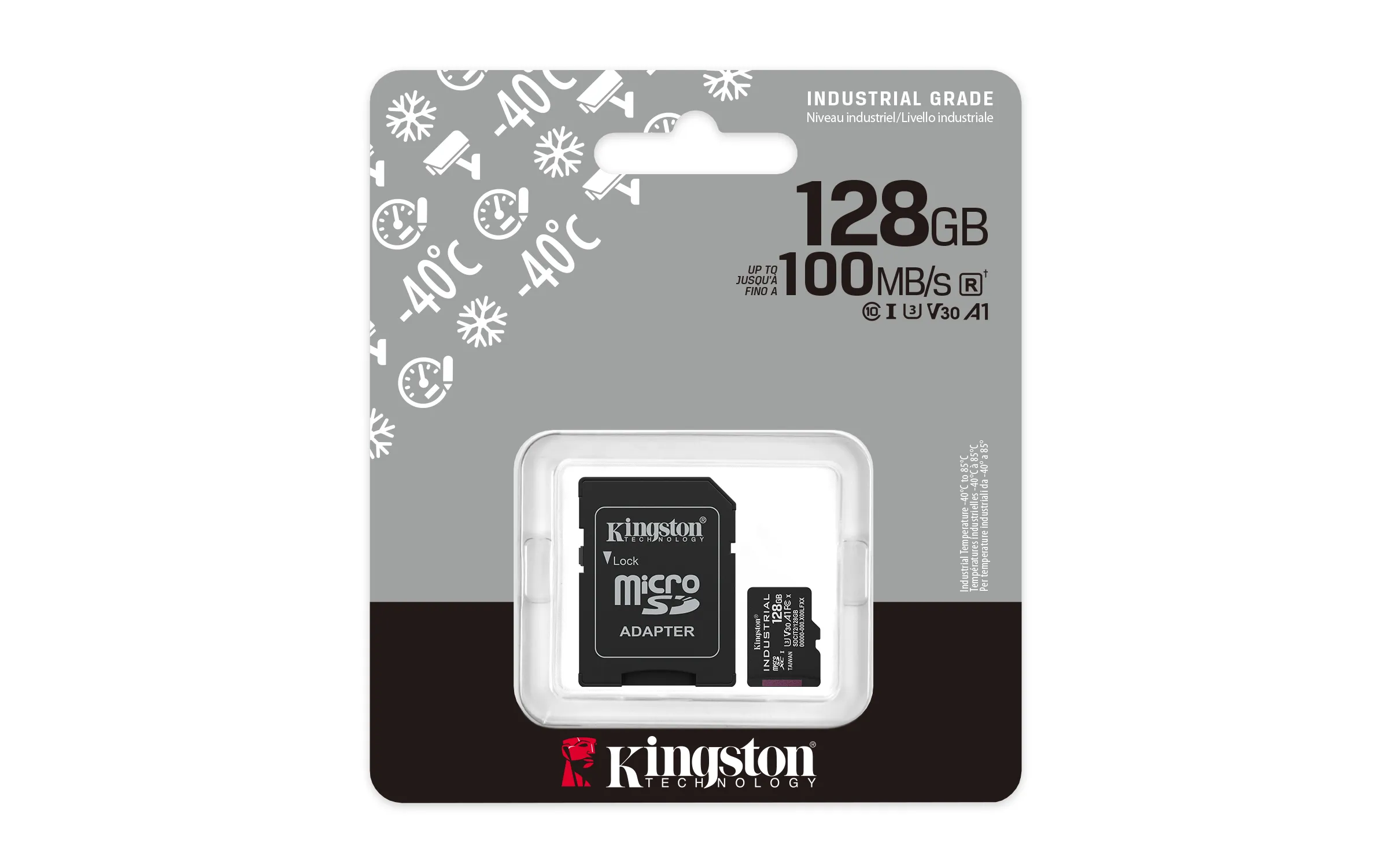 Kingston Industrial 128 GB MicroSDXC UHS-I U3 V30 A1 kort + SD-adapter, svart