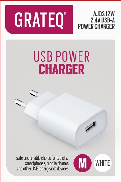 Grateq Ajos USB-A 12W - charger, White