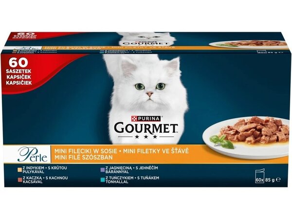 Purina Gourmet Perle Mini Fillets in Sauce Variety Pack, Kissan m&auml;rk&auml;ruoka, Adult, 60 x 85 g