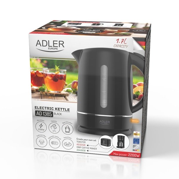 ADLER AD 1385B kettle, 1.7L, 2000W, Black/White