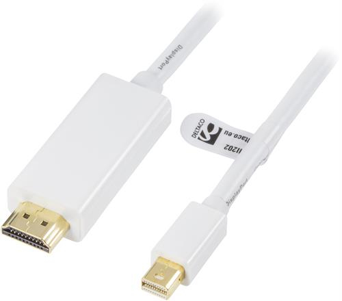 Deltaco mini DisplayPort &ndash; HDMI - cable, 3 m, White