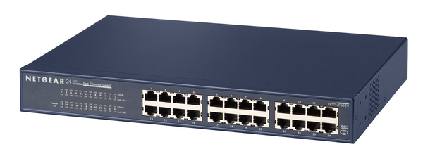 NETGEAR ProSAFE 24-Port 10/100 Fast Ethernet Switch JFS524v2 - Kytkin - hallitsematon - 24 x 10/100 - ty&ouml;p&ouml;yt&auml;, r&auml;kkiin asennettava
