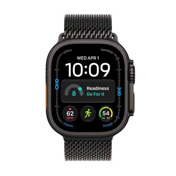 Apple Watch Ultra 4 49 mm titanboett svart med milanesisk loop svart titan (Medium)