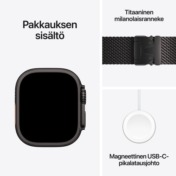 Apple Watch Ultra 4 49 mm titanboett svart med milanesisk loop svart titan (Small)