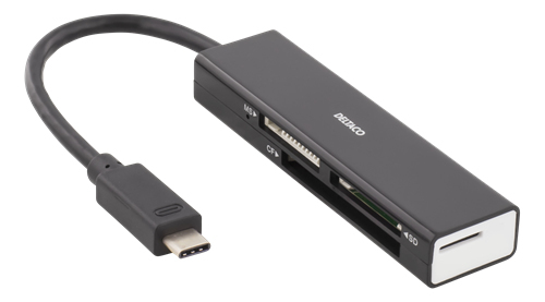 DELTACO USB 3.1 Gen 1 -muistikortinlukija, USB-C, 4 paikkaa, musta