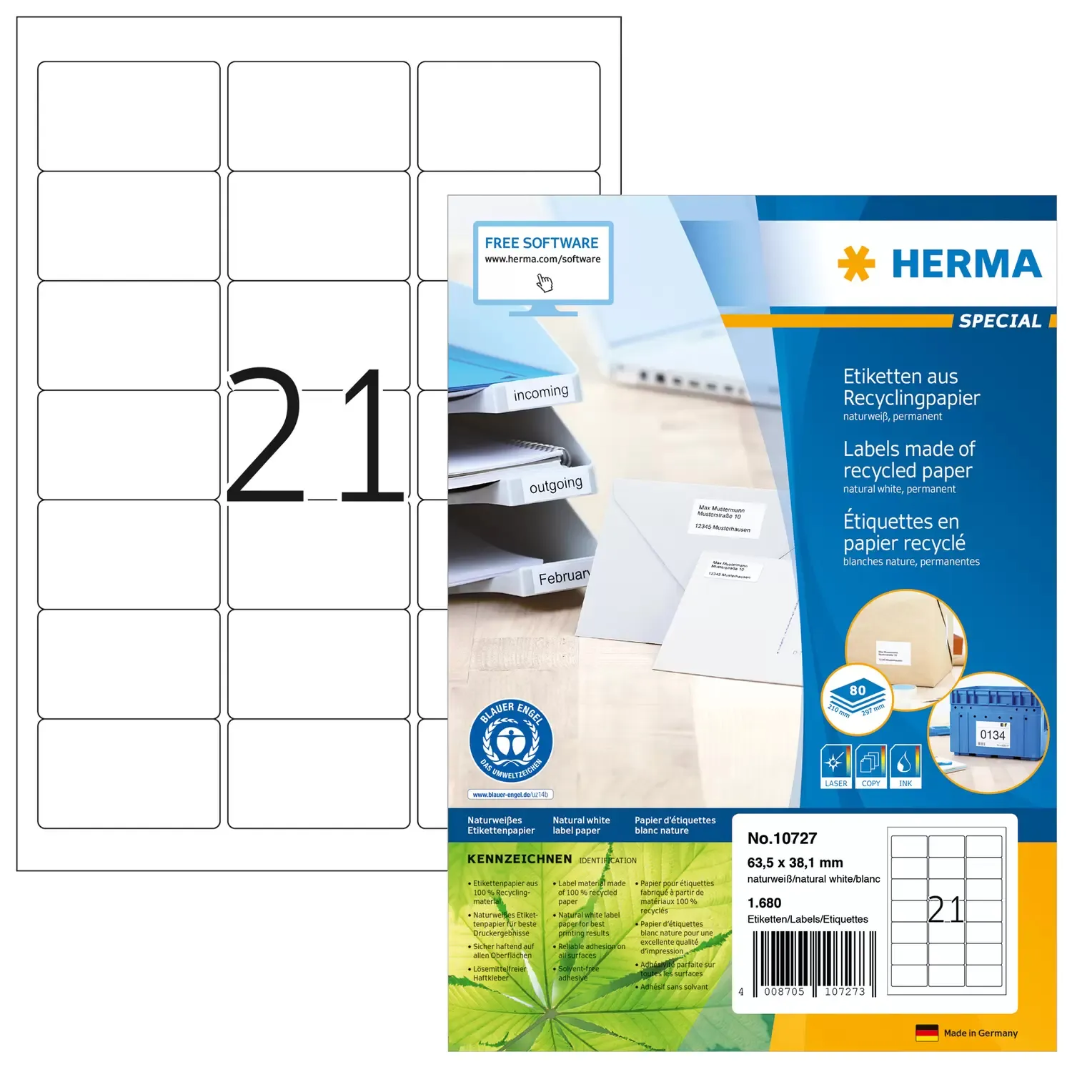 Herma label recycled 63,5x38,1 white (1680)