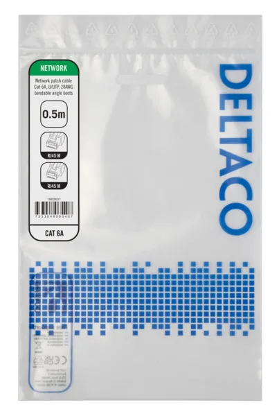 Deltaco Cat6a U/UTP Taivutettava -verkkokaapeli, 0,5m, Valkoinen