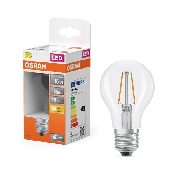 OSRAM LED Star Classic A Filament 1W Warm White Clear E27