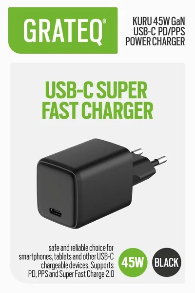 Grateq Kuru GaN PD/PPS USB-C 45W - charger, Black