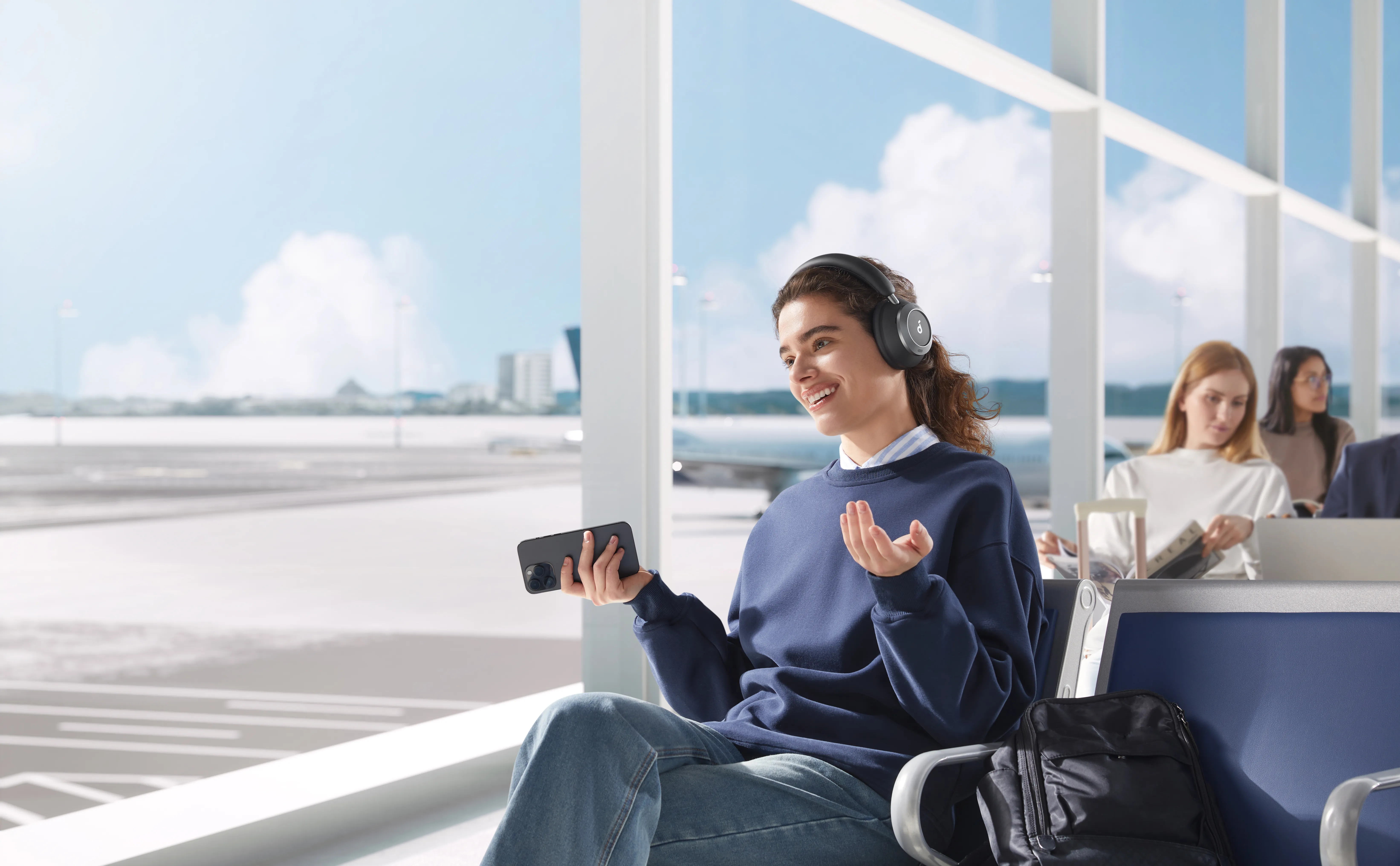 Anker Soundcore Space One Pro tr&aring;dl&ouml;s headset + fodral, svart