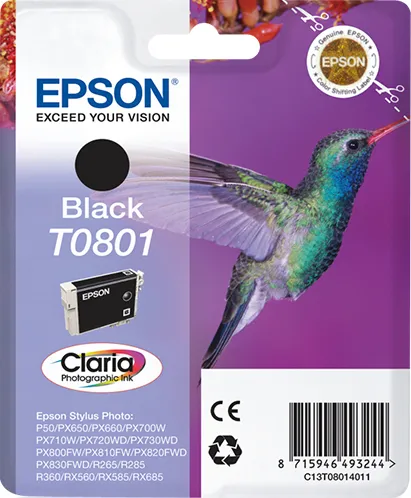 Epson T0801 ink cartridge, 7.4 ml, Black