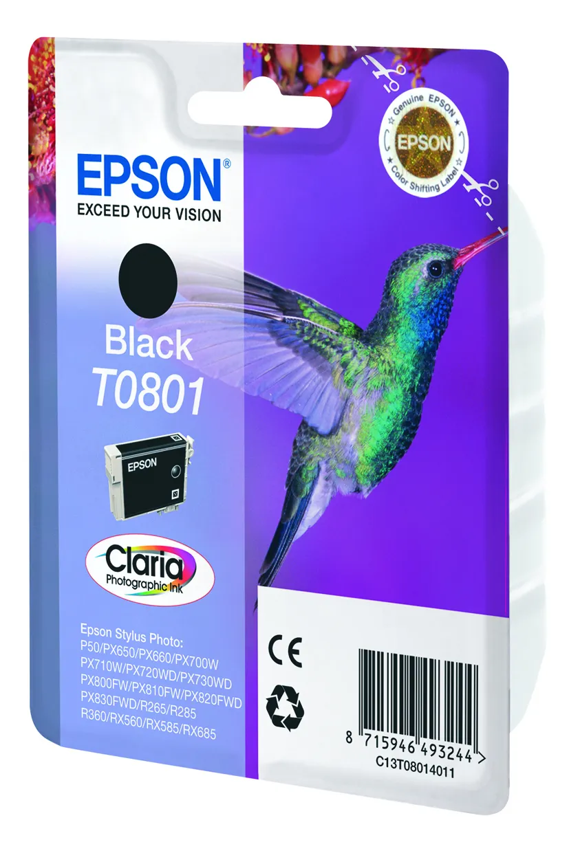 Epson T0801 -mustekasetti, 7.4 ml, musta