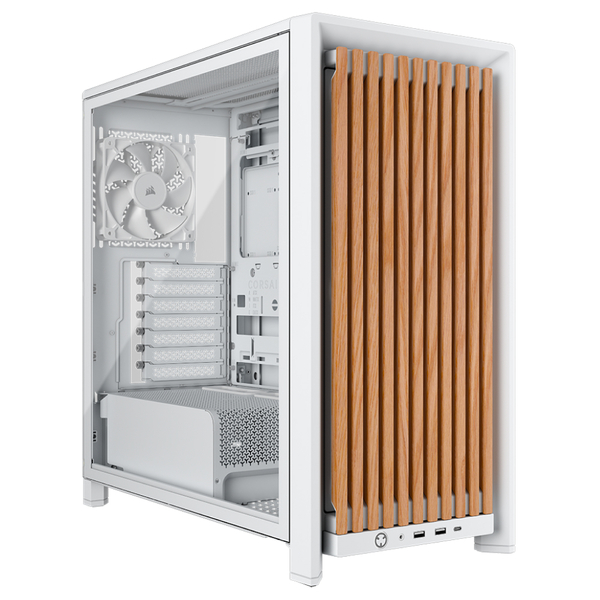Corsair FRAME 4000D WOOD RS midi-tower chassi med f&ouml;nster, vit/ek