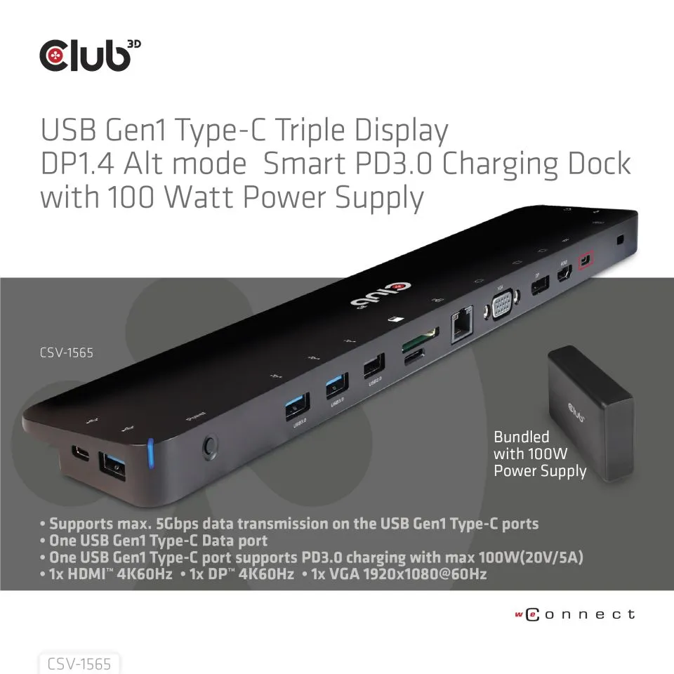 Club 3D 3.2 Gen1 USB C 14-in-1 -telakka, Musta Club 3D 3.2 Gen1 USB C 14-in-1 -telakka, Musta