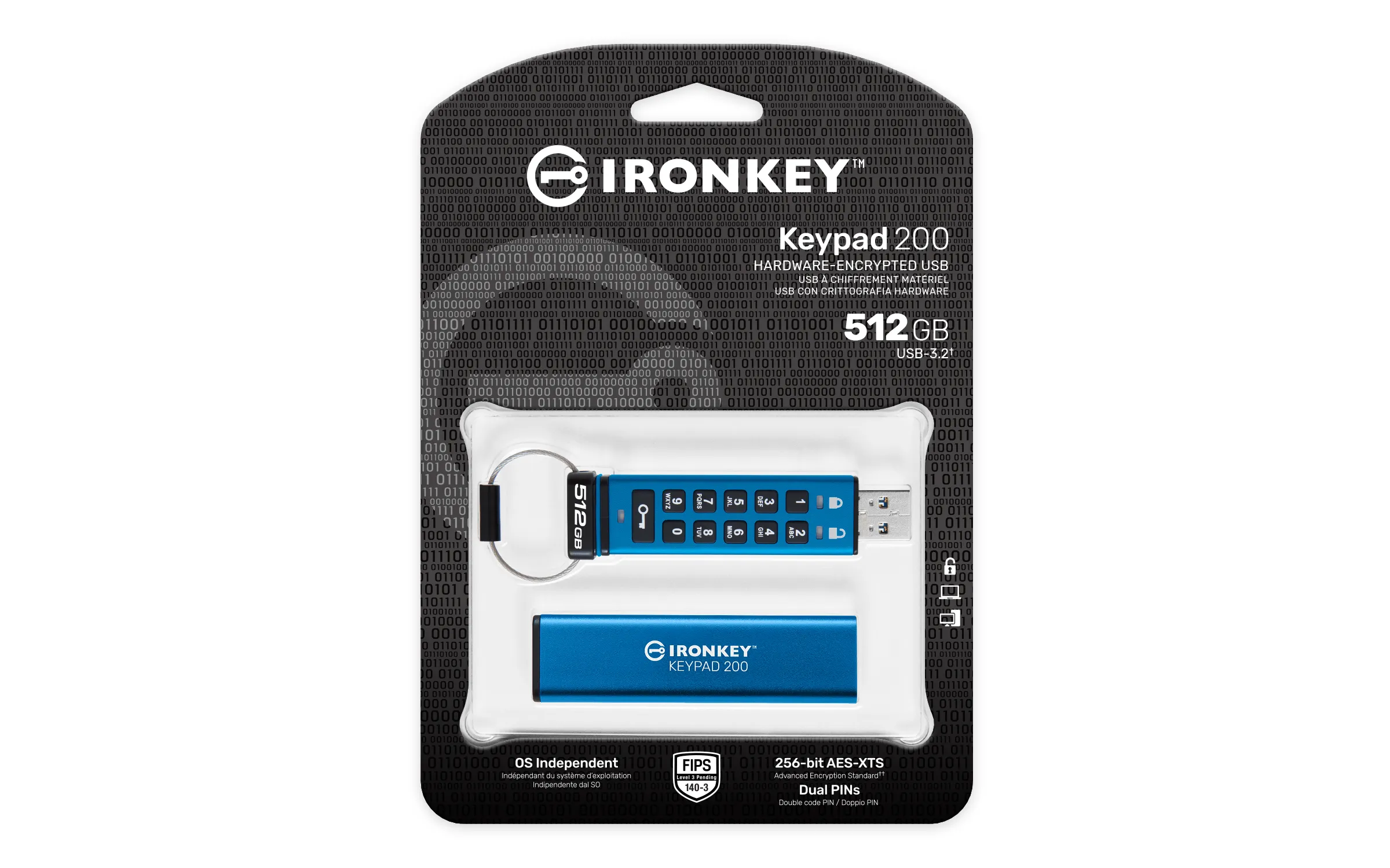 KINGSTON 512GB IronKey Keypad 200 FIPS 140-3 Lvl 3 Pending AES-256 Encrypted