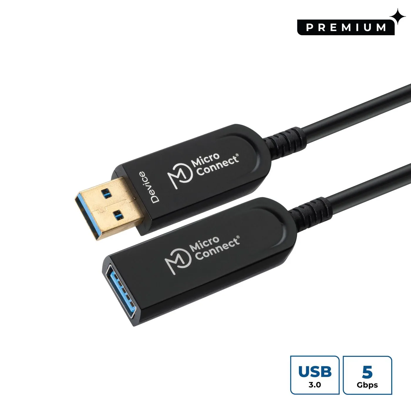 MicroConnect MC-USB3.0AAF30AOP aktiivinen optinen kuitu USB 3.2 Gen 2 USB-A -jatkokaapeli, 30 m, musta