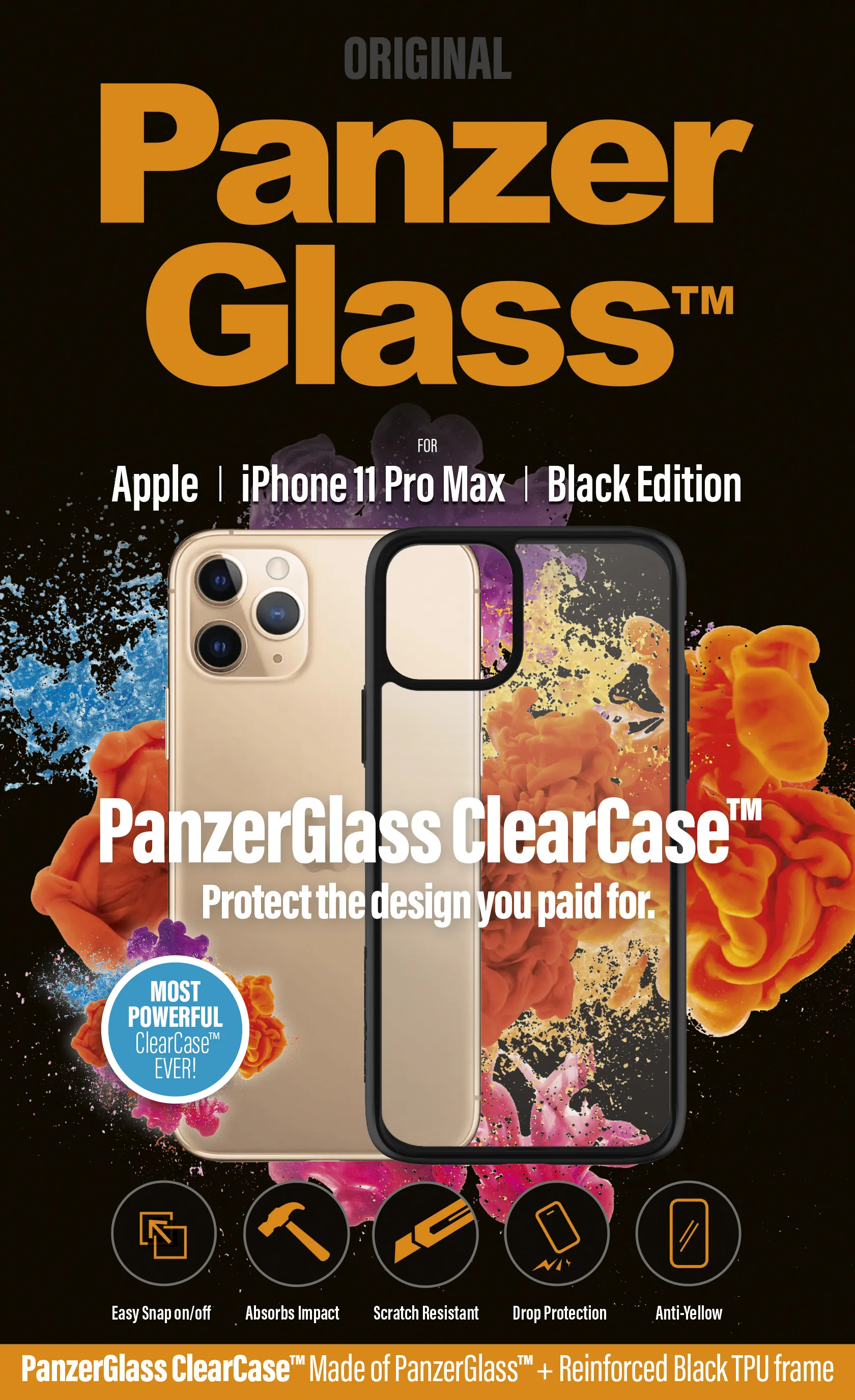 PanzerGlass ClearCase, iPhone 11 Pro Max - Case, Black, Transparent