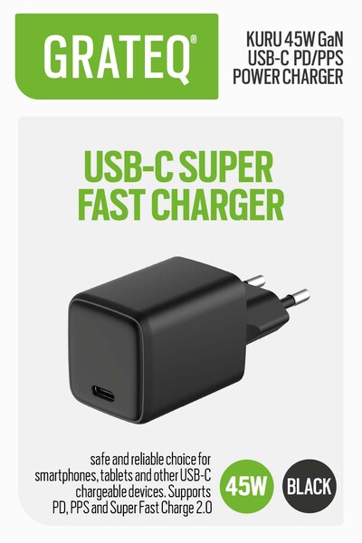 Grateq Kuru GaN PD/PPS USB-C 45W - laddare, Svart