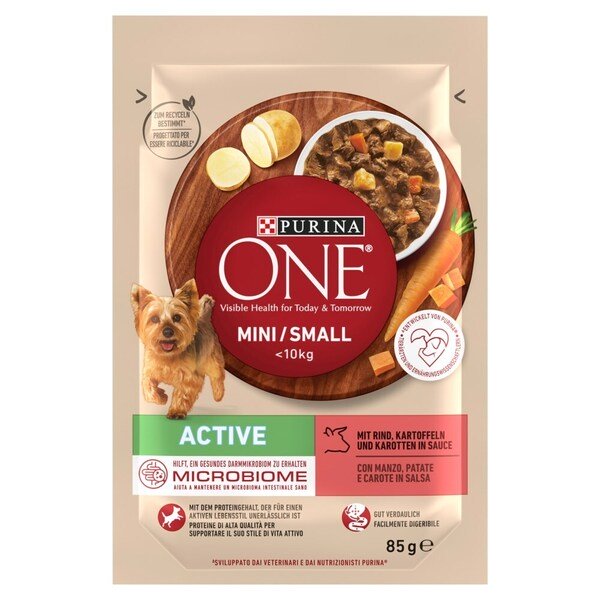 Purina One Mini/Small Active Beef, Wet food for dogs, Adult, Gluten Free, 85g