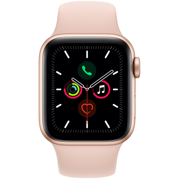 Apple Watch Series 5 GPS + Cellular, 40 mm aluminiumboett guld med Sportband sandrosa