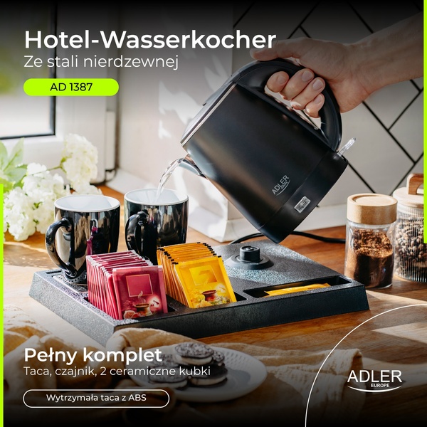 Adler Hotel Kettle AD 1387 vattenkokare, 1,0 l, svart