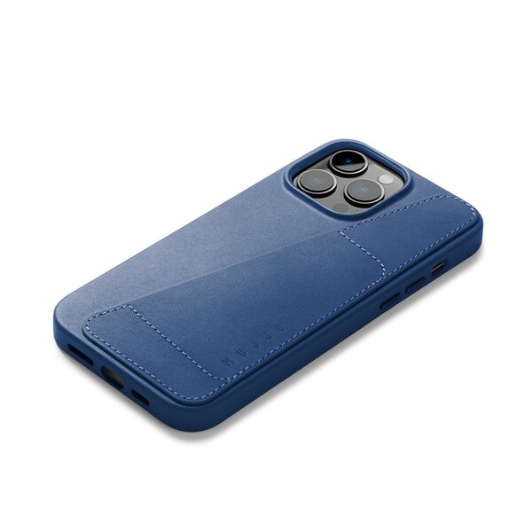 Mujjo Full Leather Wallet Case, iPhone 14 Pro Max -lompakkokotelo, Sininen