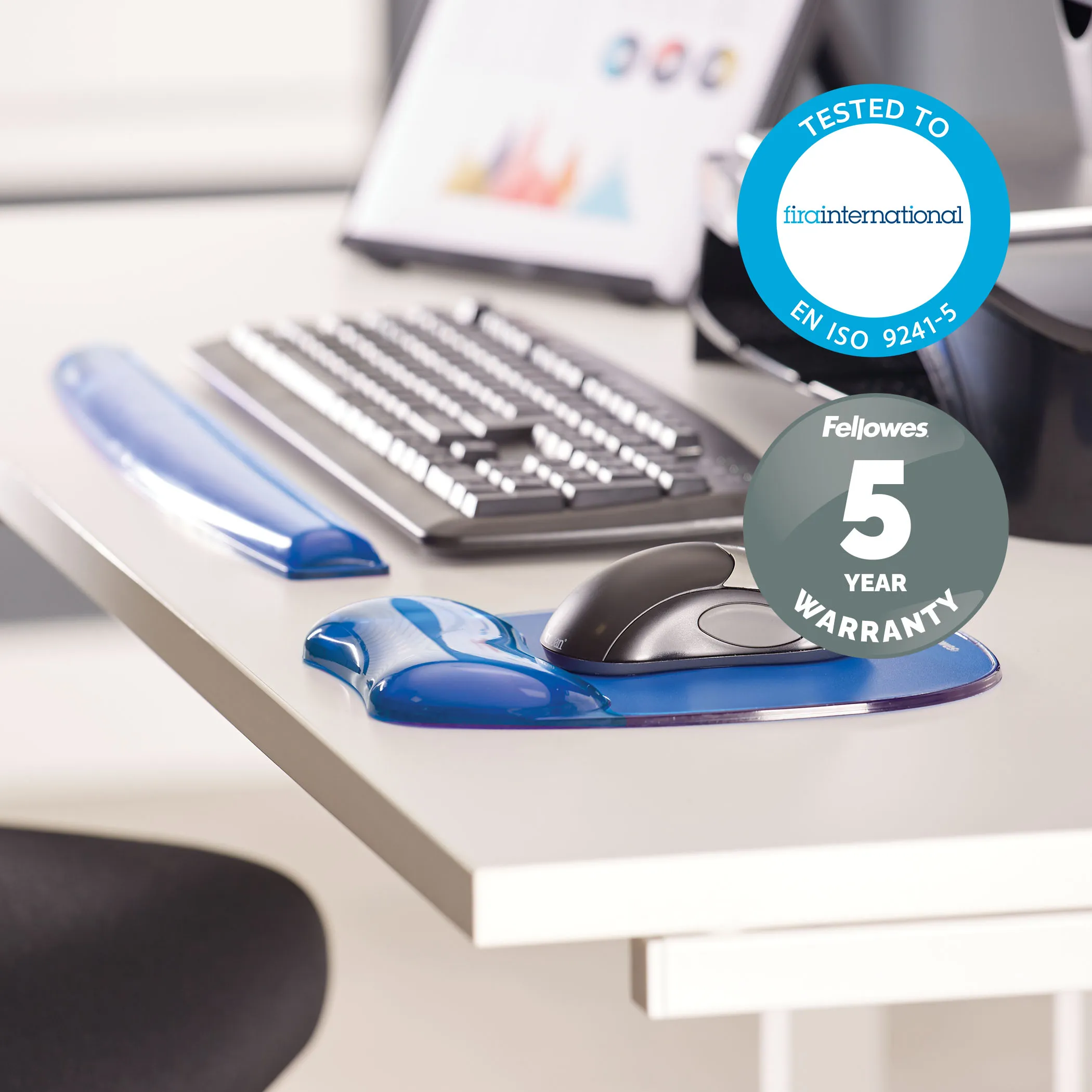FELLOWES CRYSTAL BLUE MOUSEPAD w/ WRIST REST