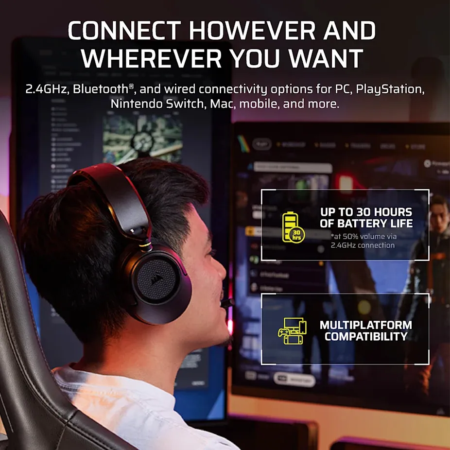 Corsair HS35 v3 Wireless Gaming Headset, Black