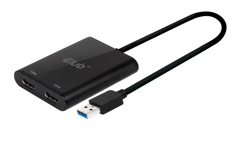 Club 3D 3.1 Gen1 USB-A - 2x 2.0 HDMI - adapter, Black