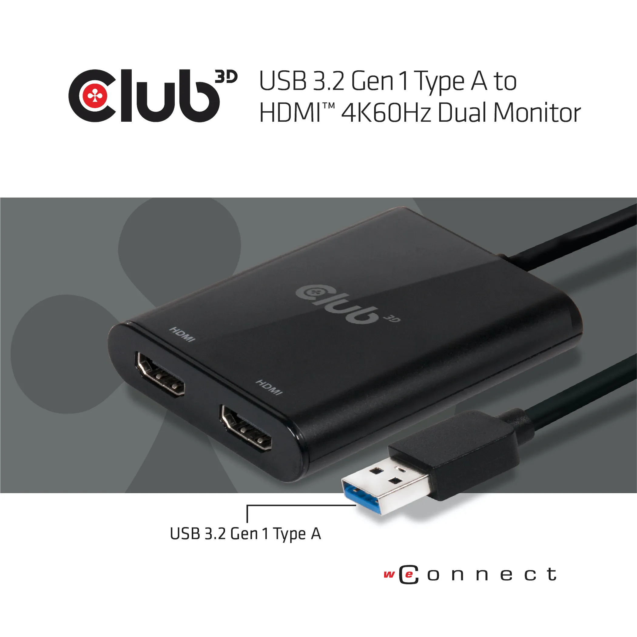 Club 3D 3.1 Gen1 USB-A - 2x 2.0 HDMI - adapter, Black