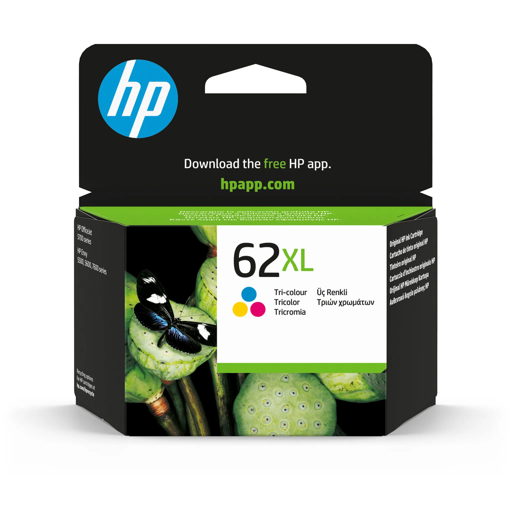 HP 62XL High Yield -mustekasetti, 9.5 ml, cyan/magenta/keltainen