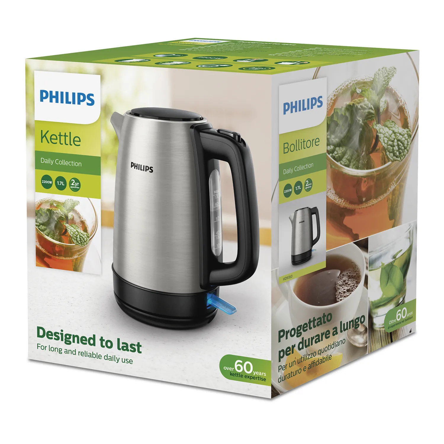 Philips Daily Collection -vedenkeitin, 1,7 l, 2200 W, ruostumaton ter&auml;s