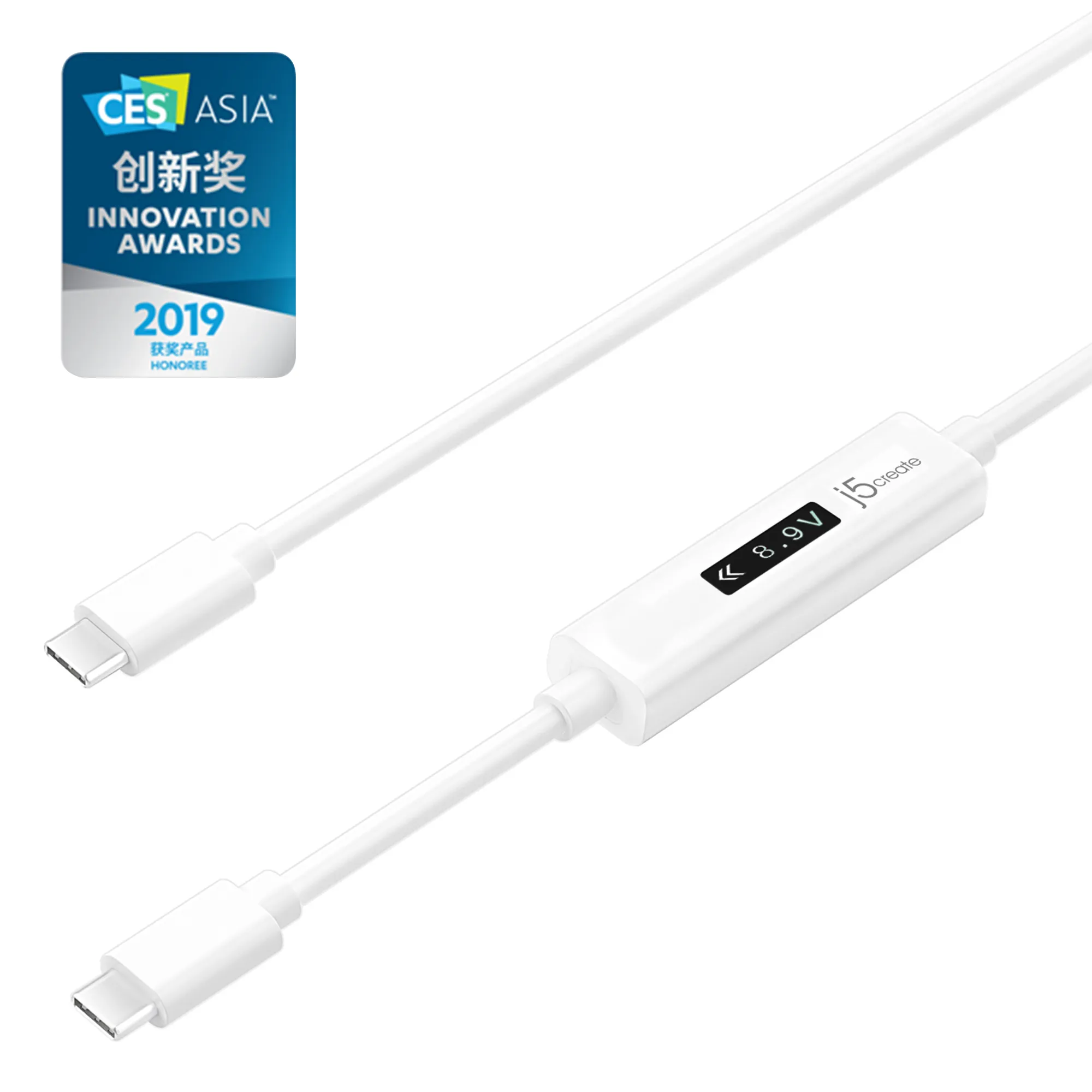 J5 Create USB-C - USB-C Dynamic Power Meter - cable, White