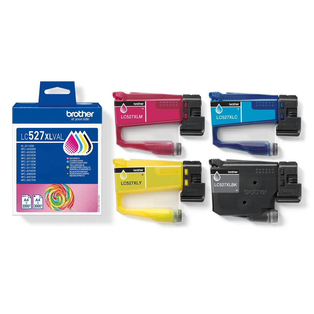 Brother LC527XLVAL XL kit med bl&auml;ckpatroner, svart, cyan, magenta, gul, 4 st