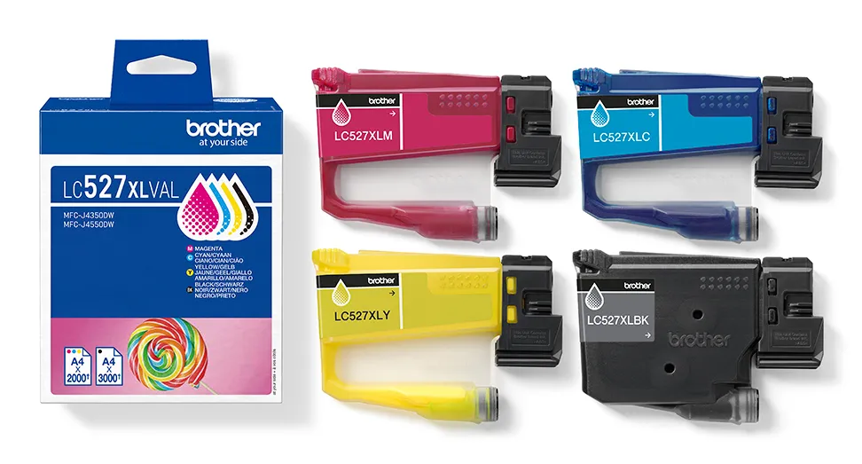 Brother LC527XLVAL XL kit med bl&auml;ckpatroner, svart, cyan, magenta, gul, 4 st