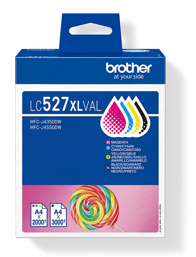 Brother LC527XLVAL XL kit med bl&auml;ckpatroner, svart, cyan, magenta, gul, 4 st