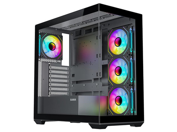 SAMA SV-01 midi-tower chassi med f&ouml;nster och RGB-belysning, svart