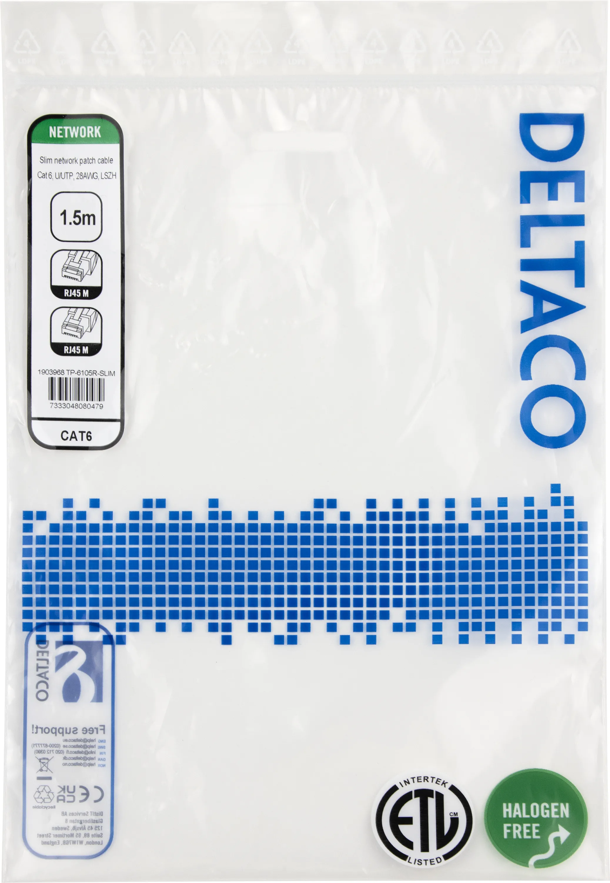 Deltaco Cat6 UTP RJ45 1.5m n&auml;tverkskabel, r&ouml;d