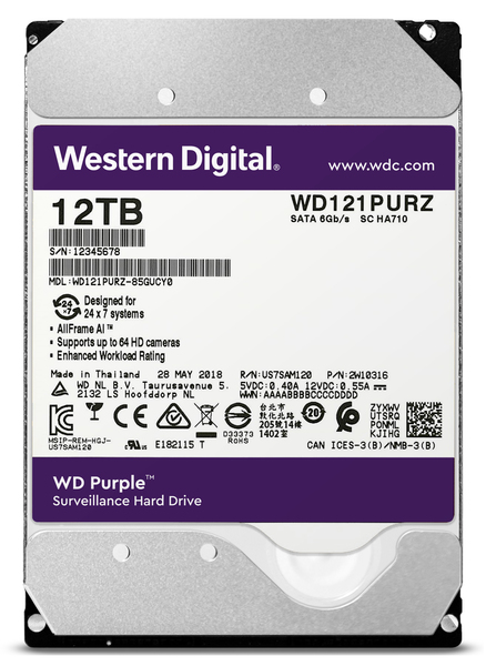 WD Purple 3.5", 12TB, 7200 RPM, 256 MB - hard drive (Surveillance)