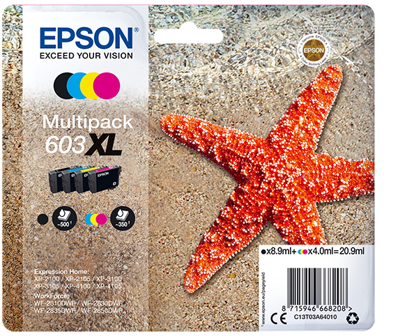 Epson 603XL Multipack - 4 pakettia - XL - musta, keltainen, sinivihre&auml;, magenta - alkuper&auml;inen - blister RF:ll&auml;/&auml;&auml;nih&auml;lyttimell&auml; - mustepatruuna malleihin Expre