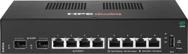 HPE Aruba Networking CX 6000 - Hallittava kytkin, 8-porttinen Gigabit PoE+, 2 SFP, Musta